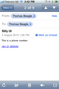 Screenshot of email with highlighted phone number